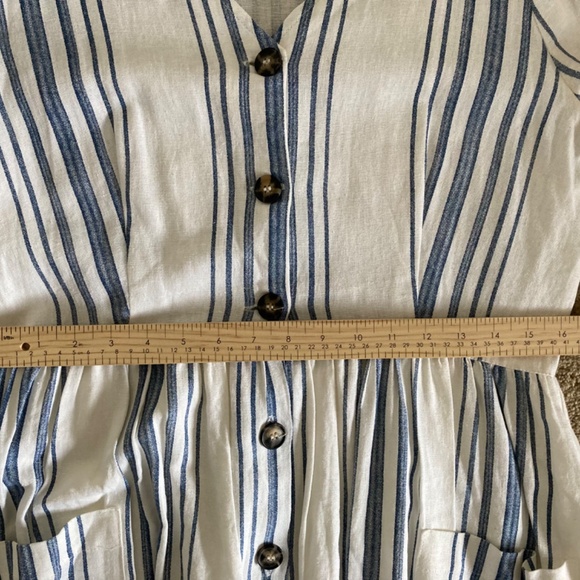 Chelsea and Theodore Lovely Blue and White Stripped Linen + viscose Dress Sz Med - Picture 7 of 9